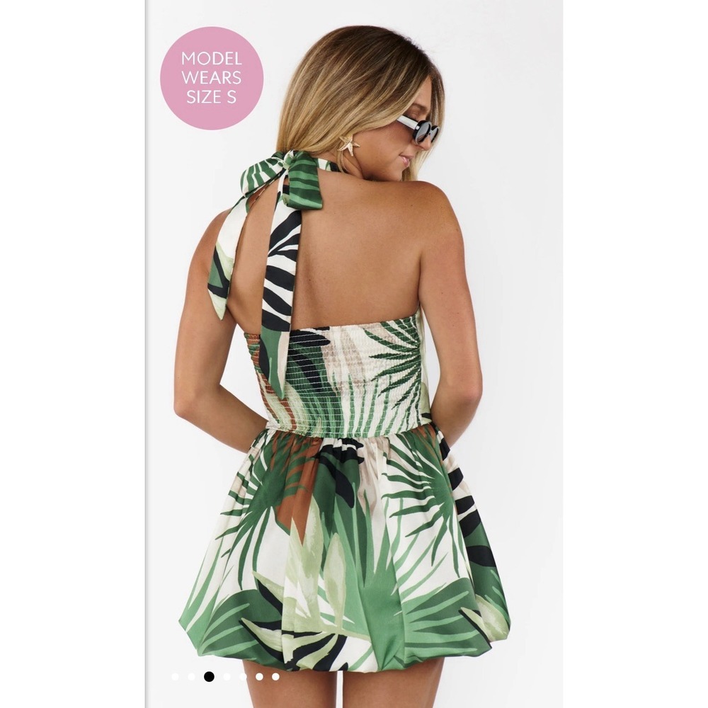 Show Me Your Mumu Sze Small Piper Halter Bubble Mini Skort Dress Carribean Palms - Picture 3 of 13